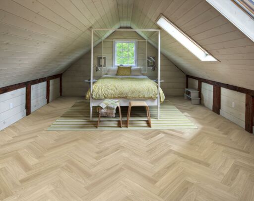 Kahrs Dim White Herringbone Engineered Oak Flooring, Prime, Oiled, 120x11x600mm Image 1