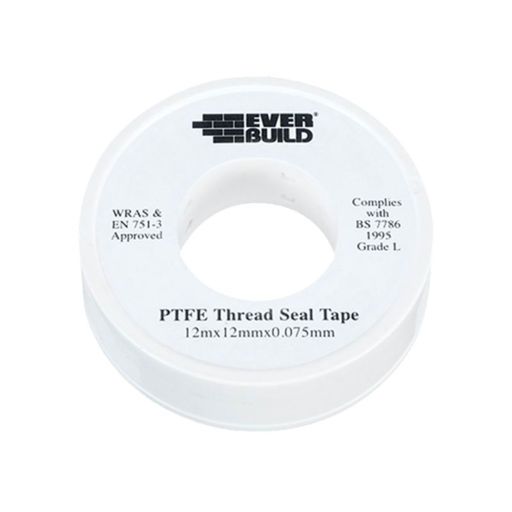 PTFE Water Tape, White, 12mm x 12m Image 1