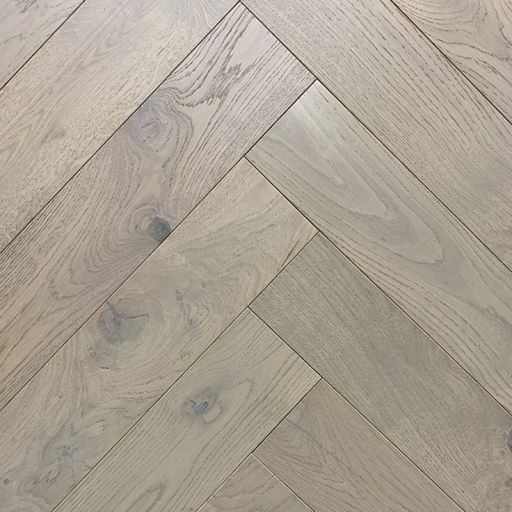 Xylo Mushroom Grey Stained Engineered Oak Flooring, Rustic, Herringbone, Brushed & UV Lacquered, 125x14x625mm Image 1