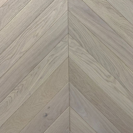 Xylo Pearl White Stained Engineered Oak Flooring, Rustic, Chevron, Brushed & UV Oiled, 90x14x540mm Image 1