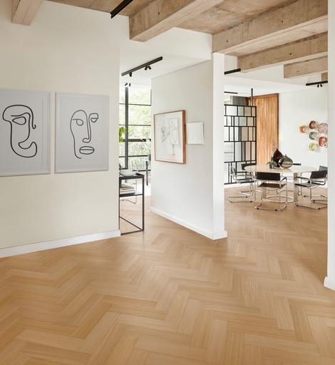 Kahrs Life Authentic Herringbone Oak Chamomille Engineered Flooring, Brushed & Ultra Matt Lacquered, 121x10x593mm