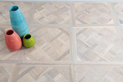 Tradition Select Engineered Oak Parquet Flooring, Smoked, Brushed, White Oiled (bordered), 580x20x580mm