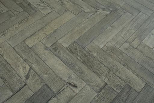 Tradition Select Engineered Oak Herringbone Flooring, Bespoke, Dark Grey, Brushed With Saw Marks, 115x18x600mm