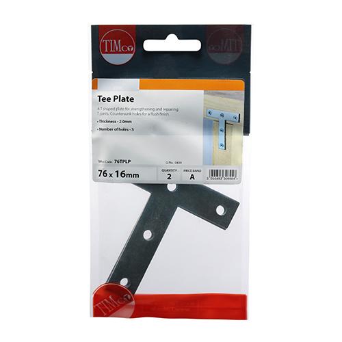 T Plate, 76x76x16mm, 2pk