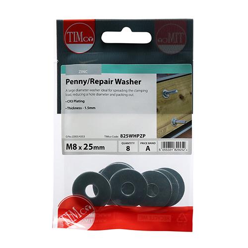 Penny Repair Washer, M8x25mm, 8pk
