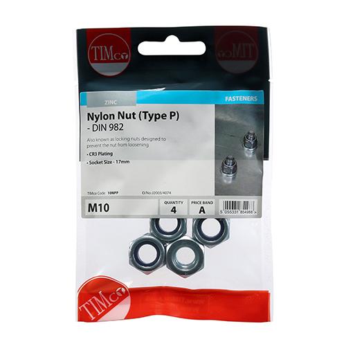 P Nylon Nut, M10, 4pk