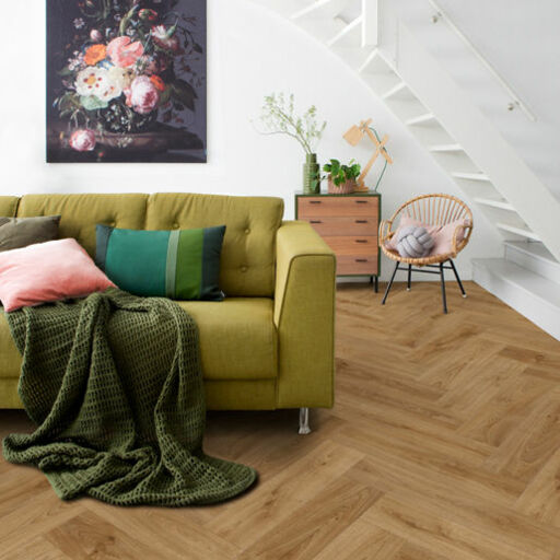Elka Kentucky Herringbone Oak Honey Brown Luxury Rigid Vinyl Flooring, 126x6x630mm Thumb