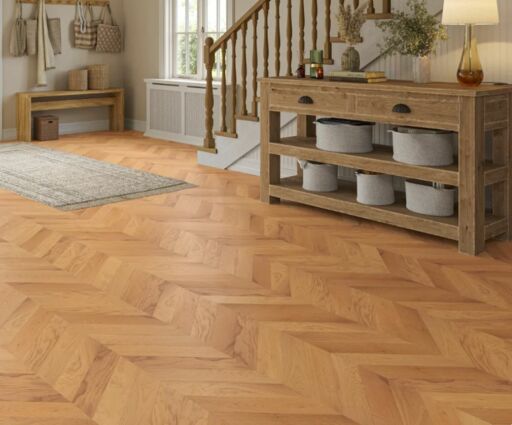 Eryndor Chevron Engineered Oak Flooring, Natural, Brushed, UV Oiled, 90x14x510mm Thumb