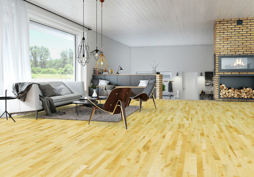Junckers Beech Solid 2-Strip Wood Flooring, Ultra Matt Lacquered, Variation, 129x22mm