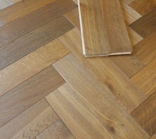 Tradition Engineered Oak Parquet Flooring, Herringbone, Smoked, Brushed & Oiled, 90x14x450mm Thumb