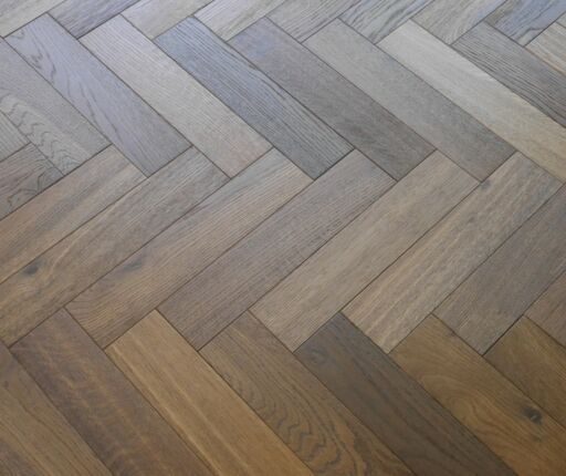 Tradition Engineered Oak Parquet Flooring, Herringbone, Smoked, Brushed & Oiled, 90x14x450mm