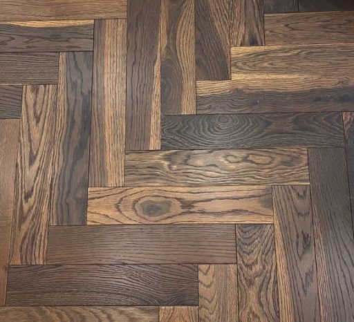 Tradition Engineered Oak Parquet Flooring, Herringbone, Smoked Oak, Lacquered, 90x10x600mm