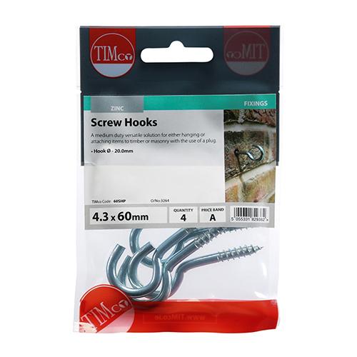 Hook Screw, 60mm, 4pk