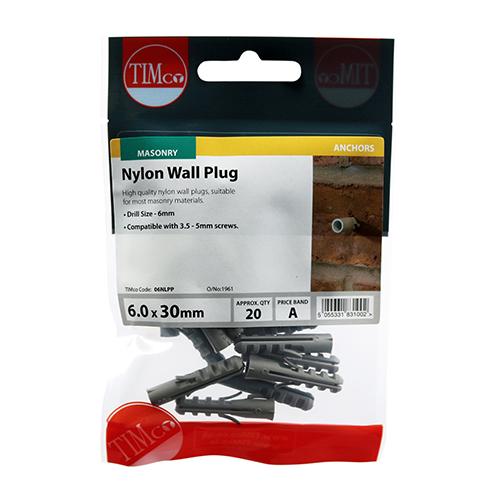 Nylon Plug, 6x30mm, 20pk
