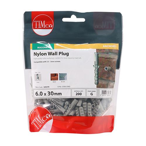 Nylon Plug, 6x30mm, 200pk