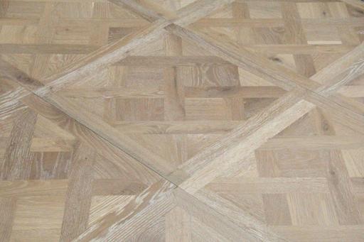Tradition Select Engineered Oak Parquet Flooring, Smoked, Brushed, White Oiled (bordered), 580x20x580mm