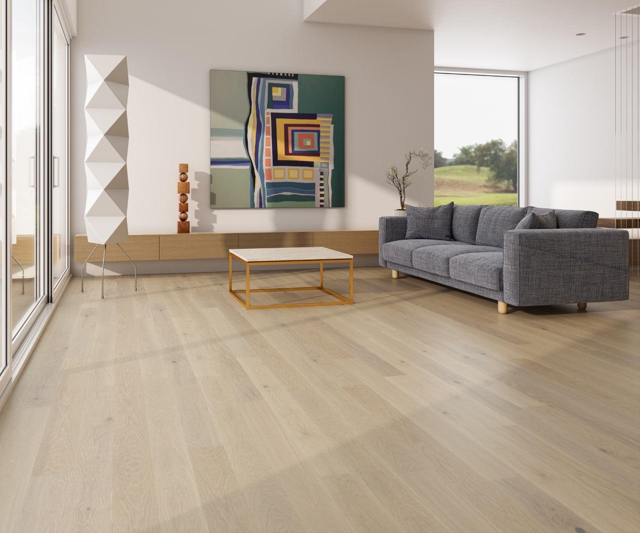 Tradition Engineered Oak Flooring, Cotton White, White Washed, Brushed, Matt Lacquered, 150x14x1900mm Image