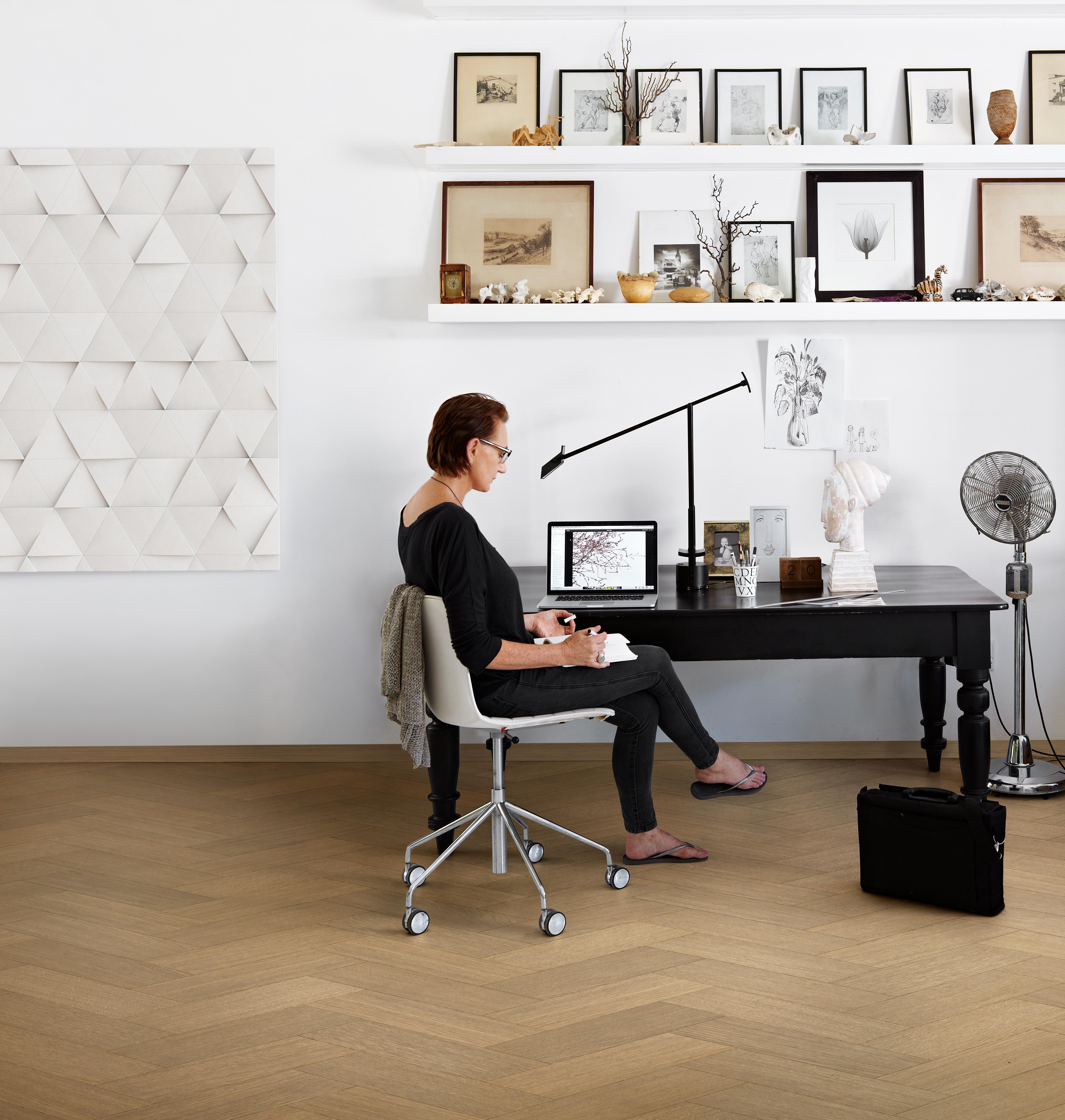 Kahrs Life Authentic Herringbone Oak Sage Engineered Flooring, Brushed & Ultra Matt Lacquered, 121x10x593mm Image