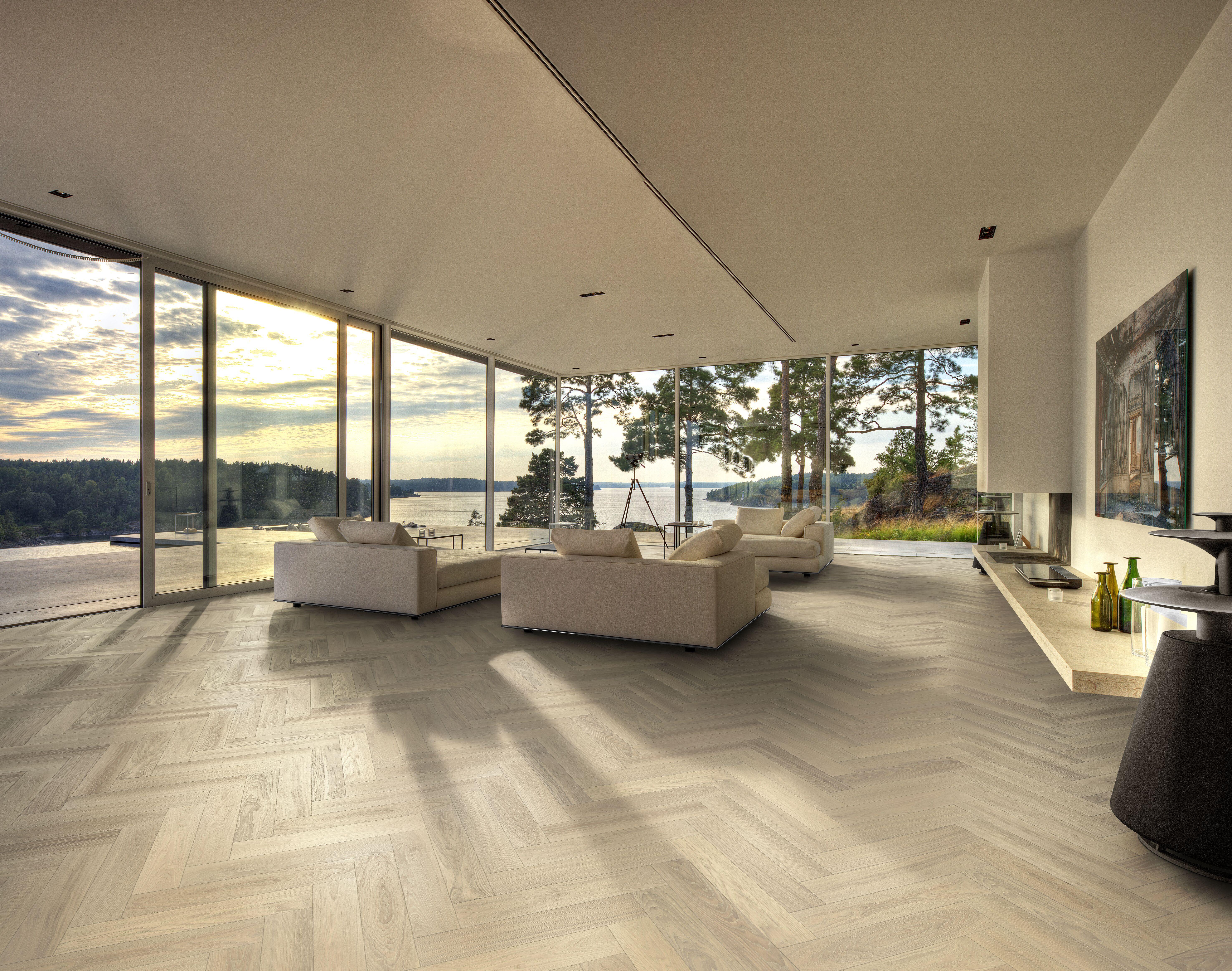 Kahrs Large Herringbone Oak Herringbone Ab Crème White Engineered Flooring, Brushed & Oiled, 120x11x600mm Image