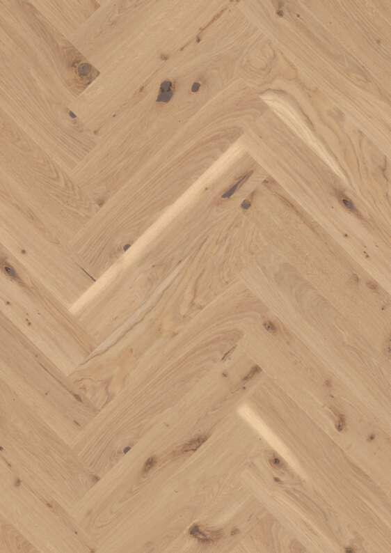 Boen Transparent Oak Herringbone Click Wood Flooring, Brushed, Live Natural, 14x138x690 mm Image