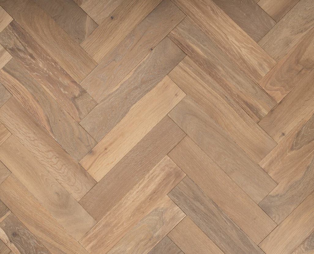 Briarthyme Herringbone Engineered Oak Flooring, Grey Smoked, Brushed, UV Oiled, 90x15x400mm Image