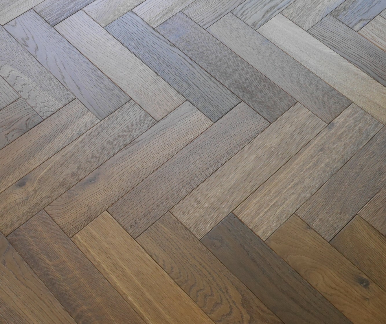 Tradition Engineered Oak Parquet Flooring, Herringbone, Smoked, Brushed & Oiled, 90x14x450mm Image