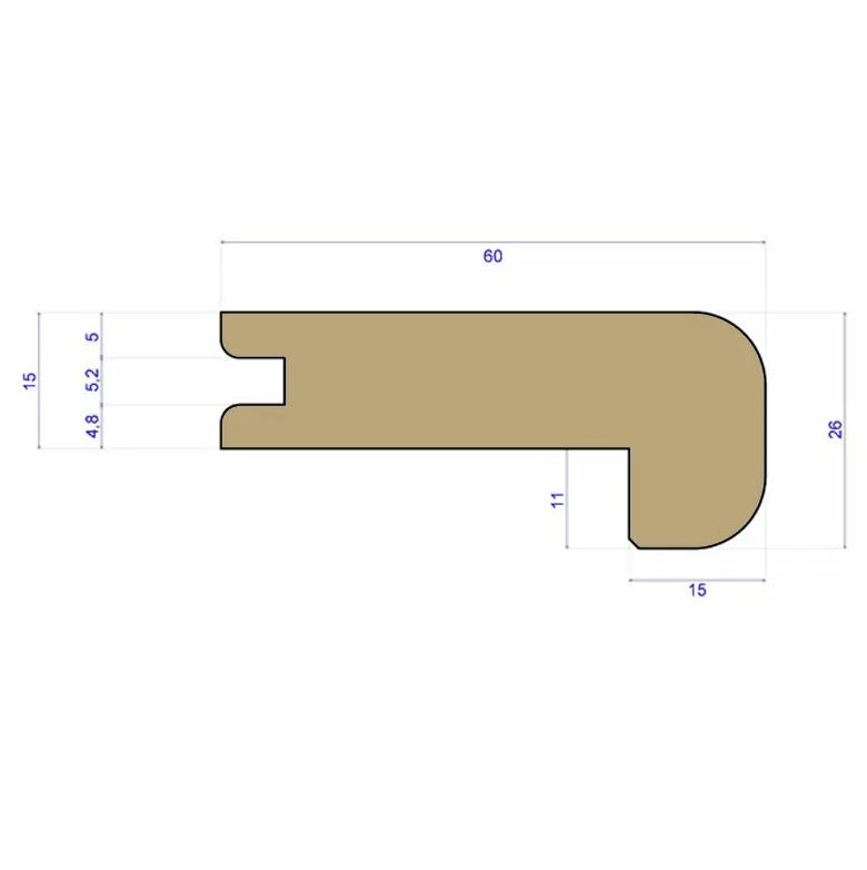 Tradition Solid Oak Stair Nosing Unfinished, For 15mm Floors 60x26mm, 0.9m Image